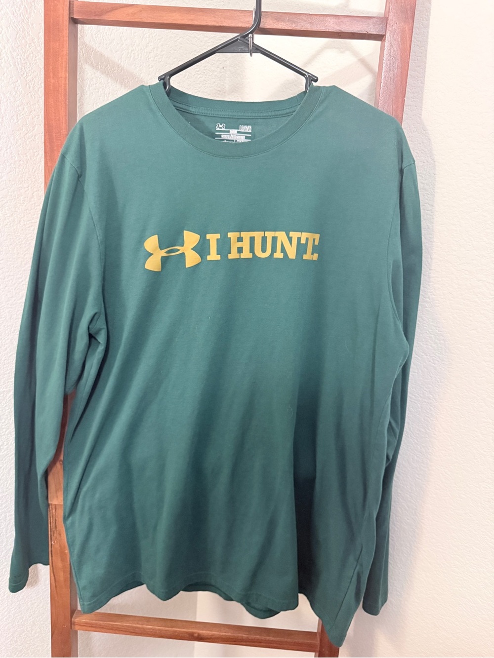 Under Armour Green Long-Sleeve 'I HUNT' Shirt with Yellow Logo